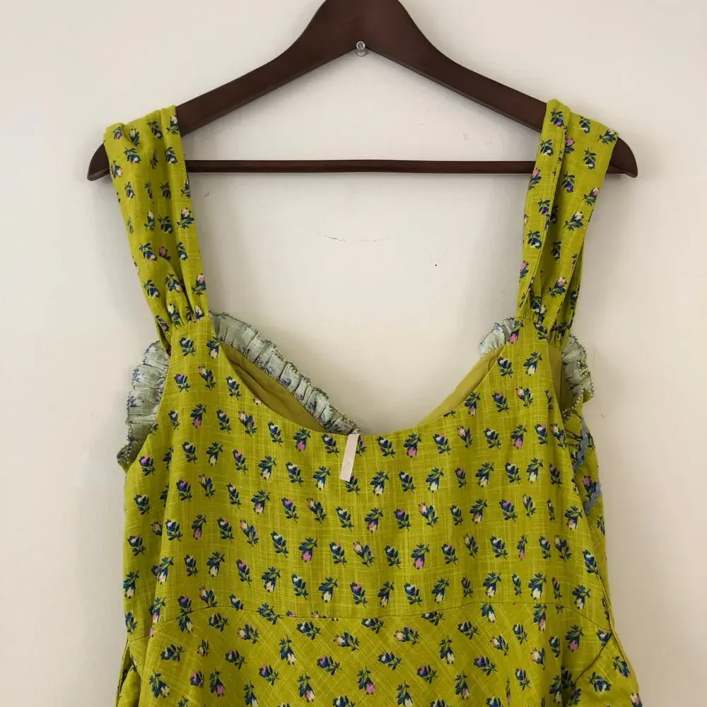 Free People Sweet Hearts Midi Dress  Citronelle Combo Cottagecore Size L - Picture 9 of 11